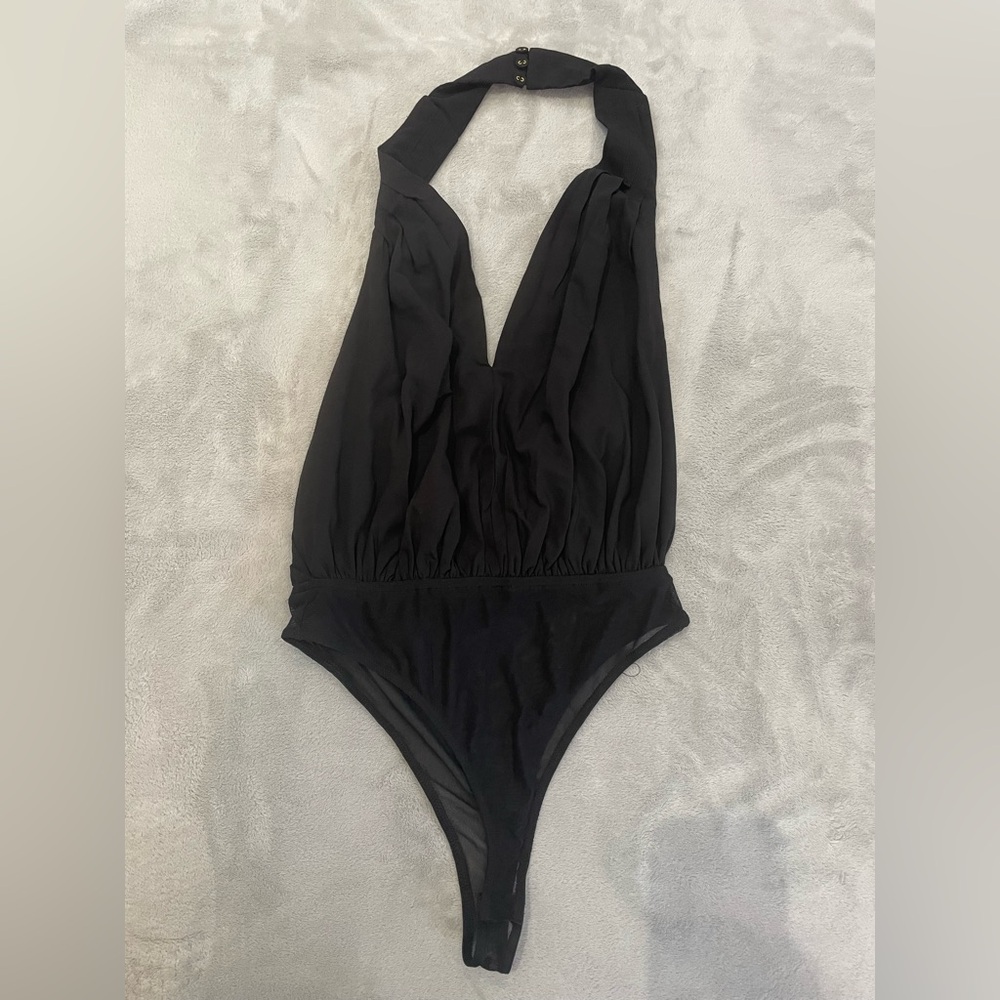Skylar Rose Black Open back Halter Bodysuit